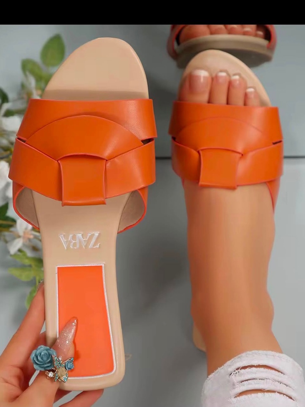 Zara Orange Knotted Slide Mules